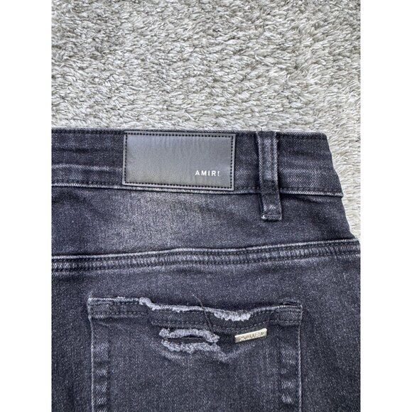 Amiri Jeans Men 30x29 Black Distressed Skinny Slim Studded Logo Embroidery NWT - Picture 4 of 12